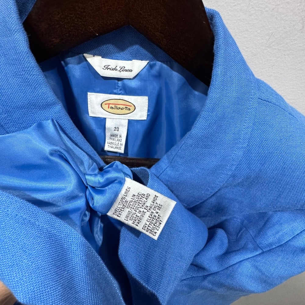 Talbots 100% Irish Linen Bright Blue Button Front Crop Jacket Sz 20 Mint EUC - Picture 4 of 13